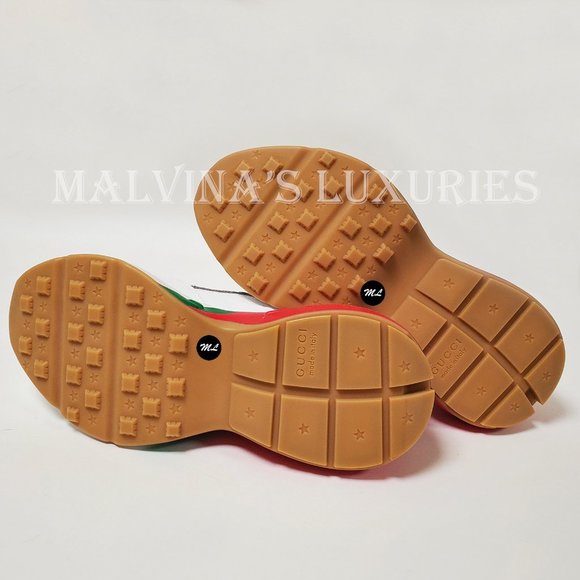 GUCCI SNEAKERS RHYTON WHITE LEATHER FABRIC with WEB CHUNKY SHOES sz 9 9.5 - Picture 13 of 15